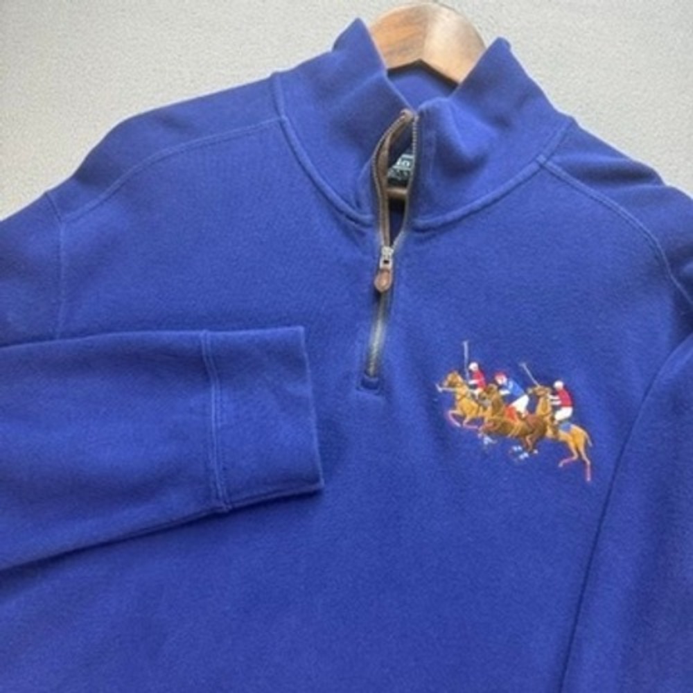 Polo Ralph Lauren Pullover Quarter Zip Regular Fit XL Blue Triple Pony Logo Prep